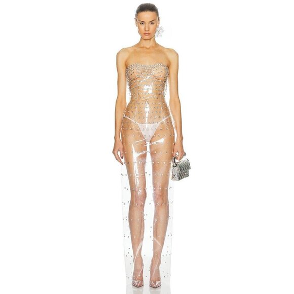 Blumarine Studded Crystal PVC Dress in Transparent 36 Womens Maxi Midi Gown - Picture 1 of 13